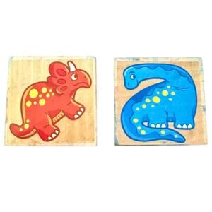 Set of 2 Dinosaur Brontosaurus & Triceratop Rubber Stamp